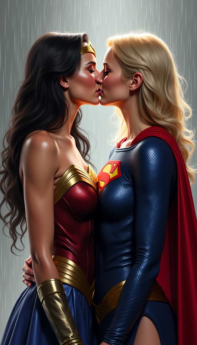 Supreme Kiss Wonder Woman and Supergirl Share an intimate moment