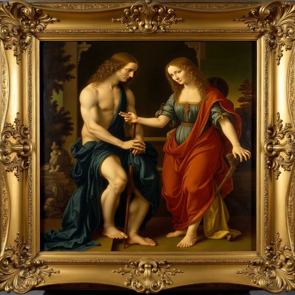 in the style of DVS, a painting of Leo Da Vinc