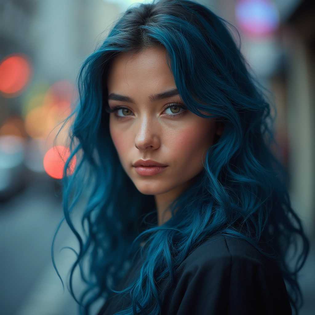 Vibrant Blue Hair and Natural Beauty