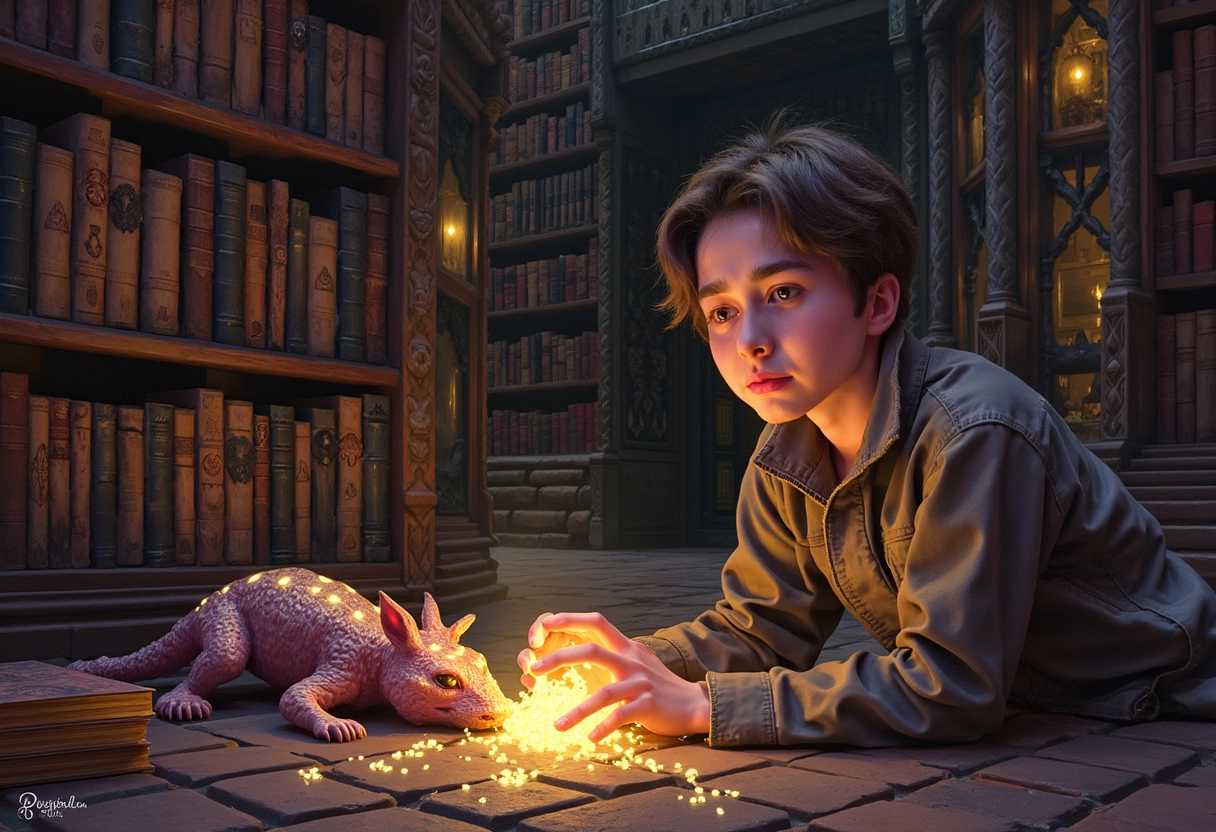 a photo of Peter12
a mystical arcane library full of books:: Peter12 a young summoner crying on the floor of a magical library, detailed face, sad, upset, tears:: a half disintegrated creature turning into glowing dust lay down next to a young human::1.4 a half dissolved magical creature lay on the floor::1.2 photo-realistic illustration by anja millen, atmospheric, dramatic, cinematic, ultra detailed