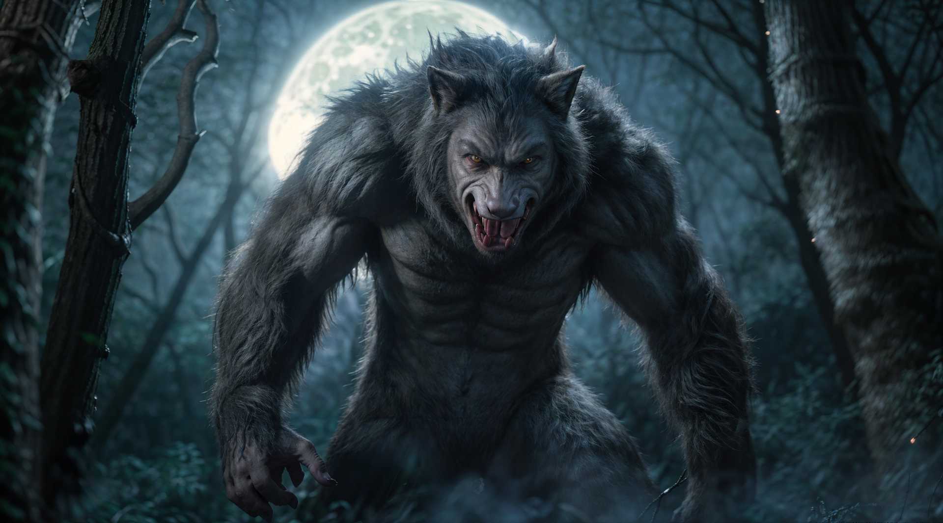 Midnight Howl: A Looming Werewolf in the Dark Forest