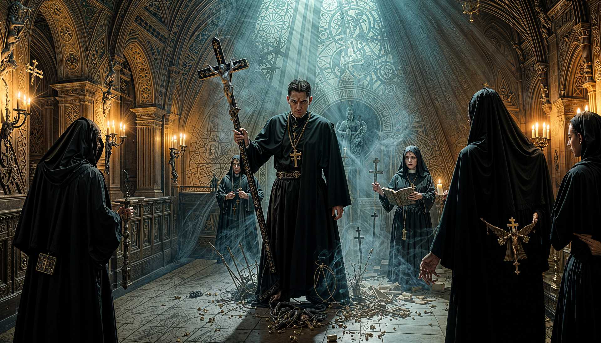Dark and Mysterious Ritual in a Gothic Church