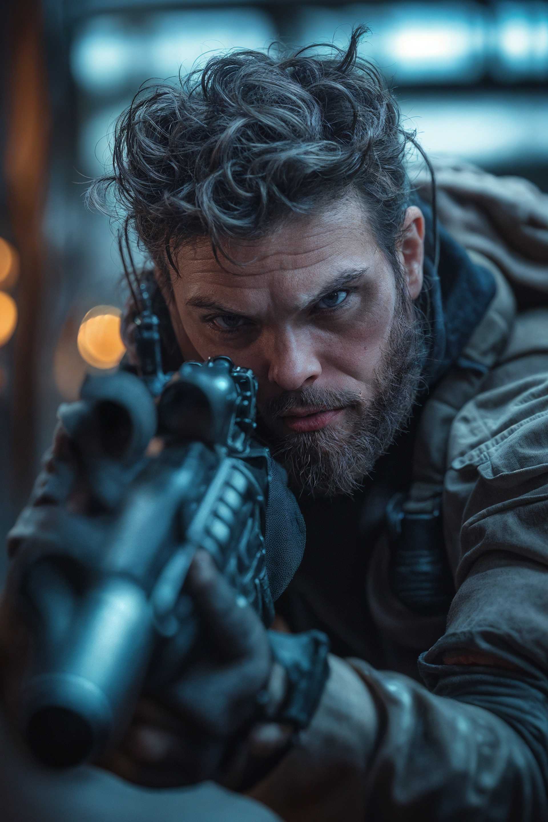 Intense Gaze: A Close-Up of a Combatant in Action