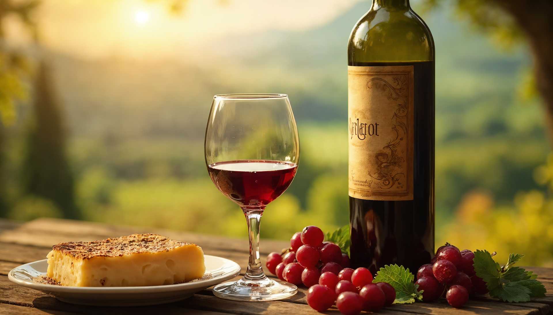 Savor the Sunset: A Glass of Merlot, Fresh Grapes, and Cheese on a Rustic Table.
