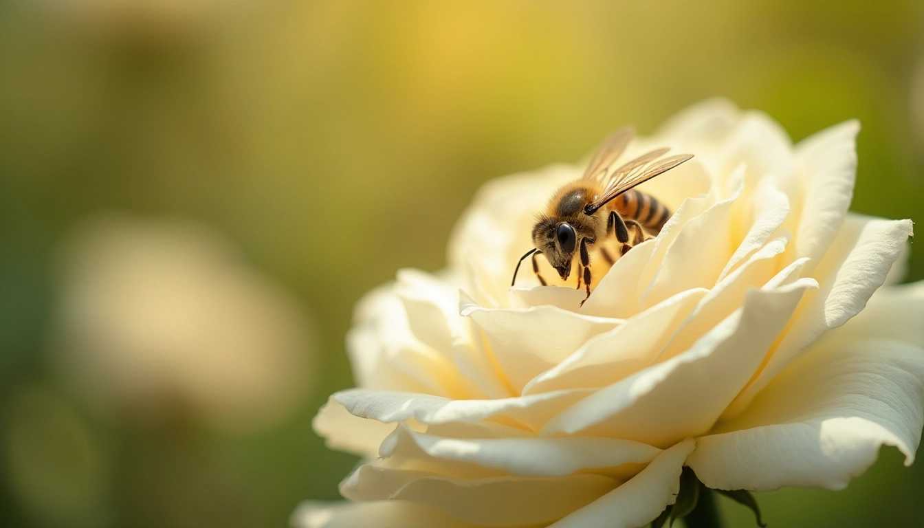 professional makro close up photo of honey bee sitting on a white rose, sunny day, bokeh, hyper detailed, high dynamic, film grain, Canon 5D Mark III, Marko lens, f1/2, 8k, high res, masterpiece, best quality, highres, sharp image, more detail <lora:more_details:0.5> <lora:SDXLrender_v2.0:1>