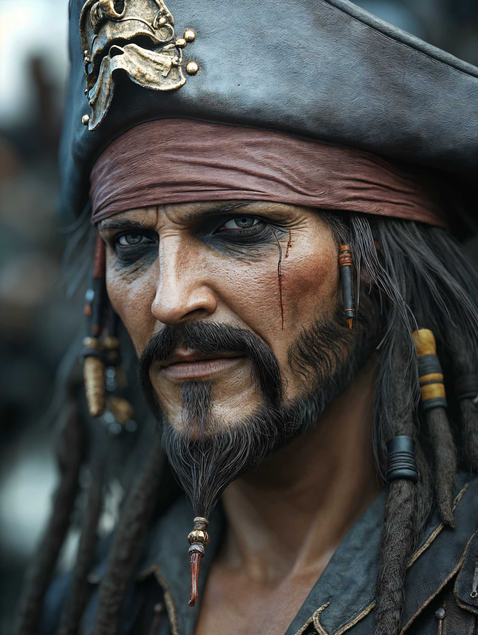 Captivating Close-up of a Pirate's Intense Gaze