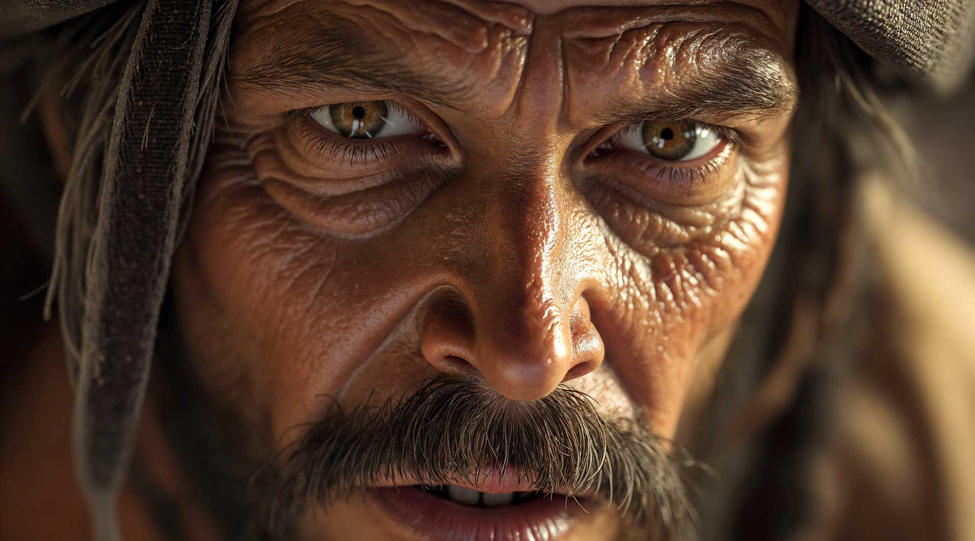 Intense Gaze of a Weathered Individual