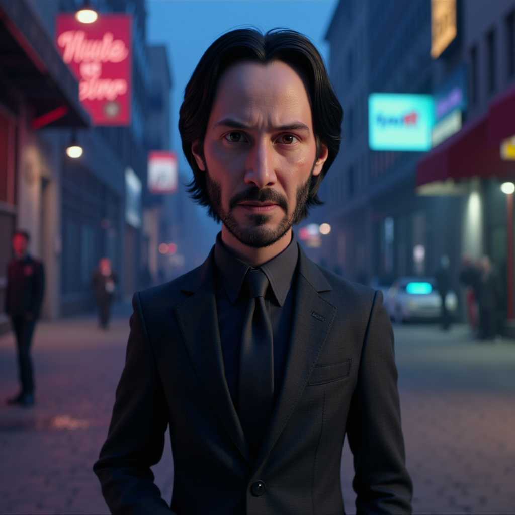 UN HOMME RESSEMBLANT A JOHN WICK, STYLE PIXAR 3D