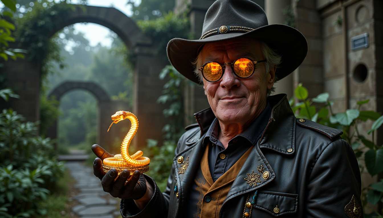 Enigmatic Explorer with a Luminescent Serpent Artifact