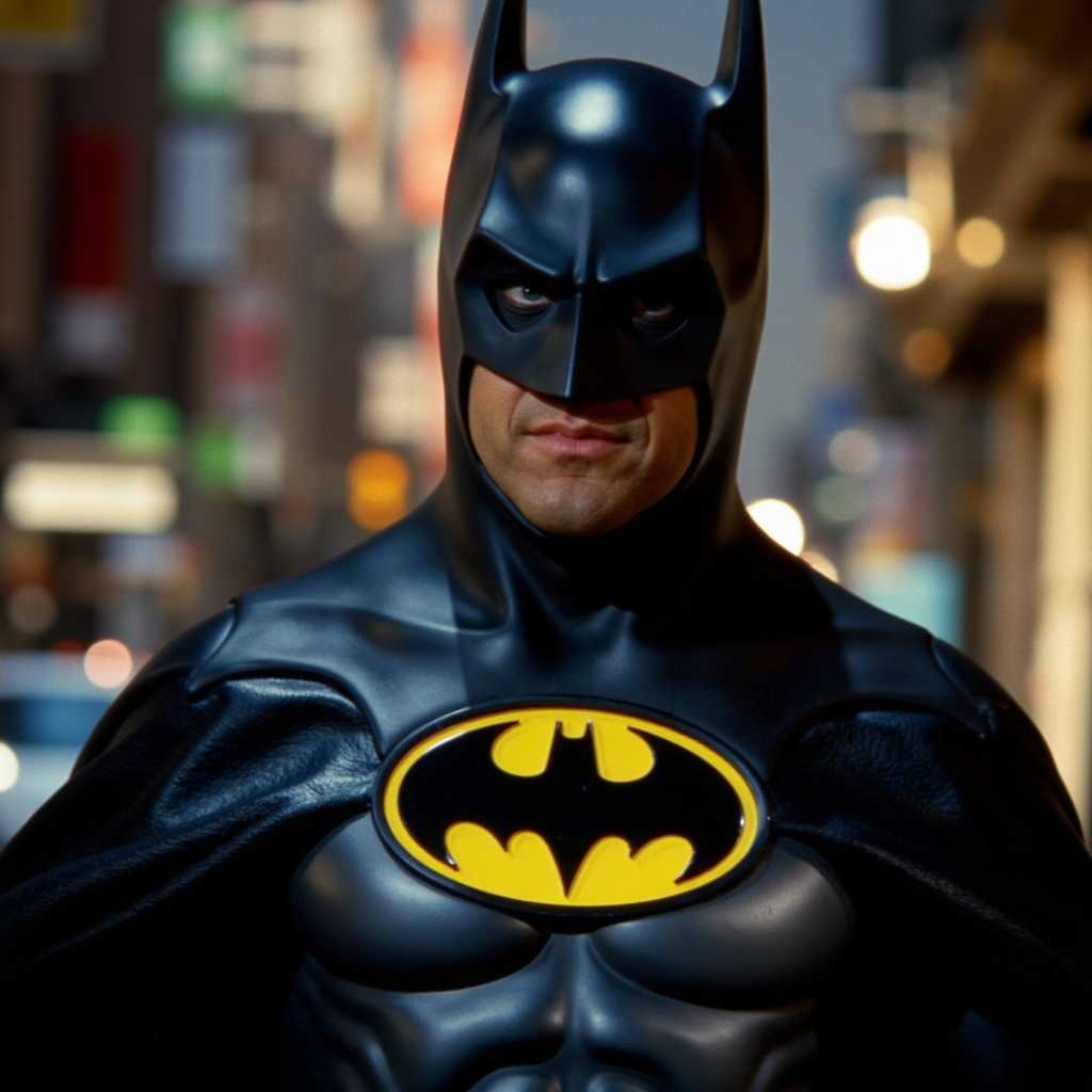 a photo of B89 Batman, ,hanging with a string
