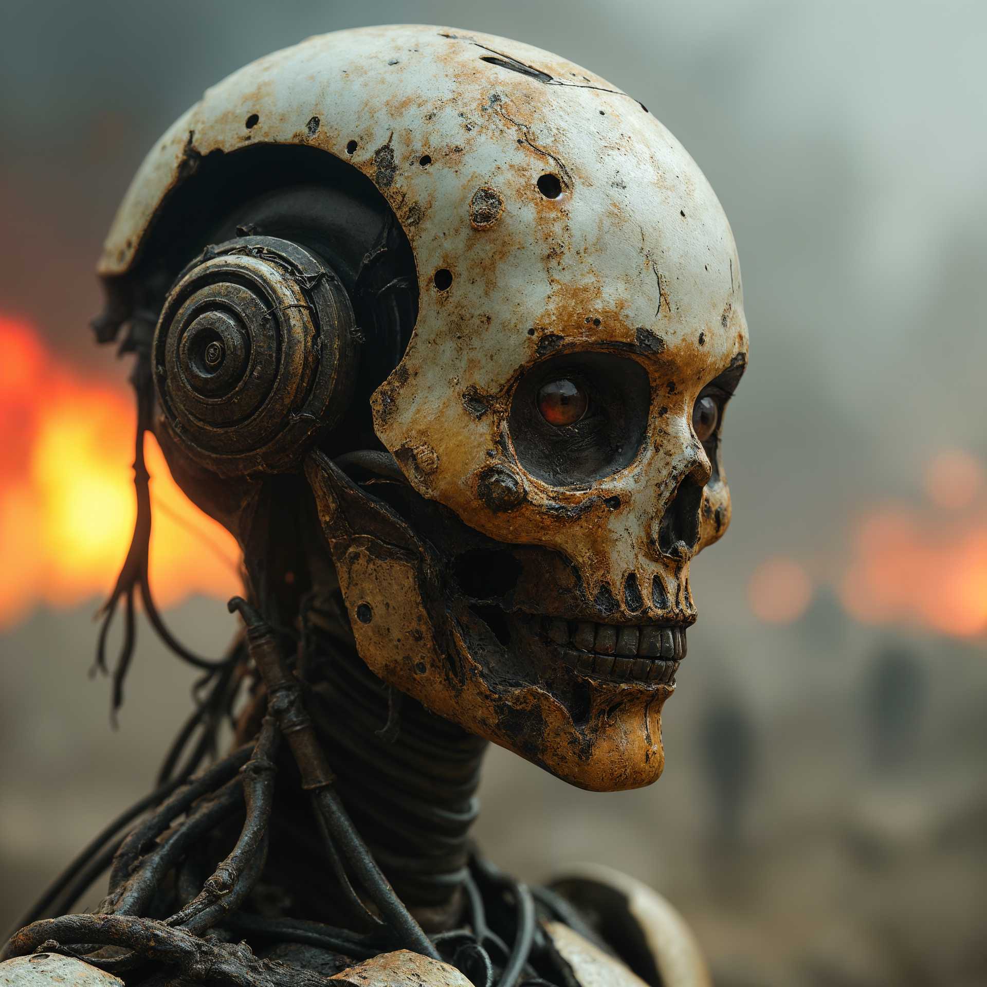 Post-Apocalyptic Android Skull: A Glimpse into the Future's Ruins