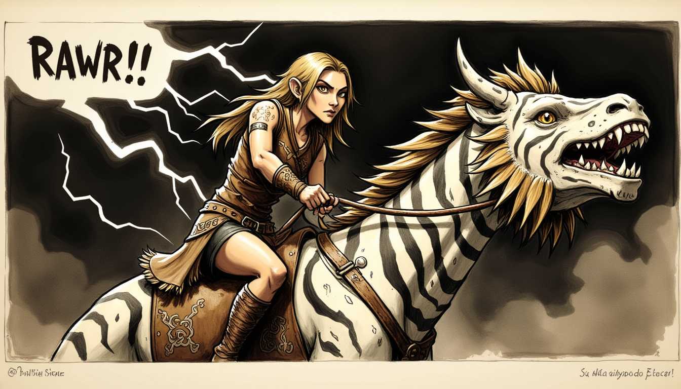 Unleashing Fury A Warriors Cry as She Charges into Battle atop a Mighty Steed
