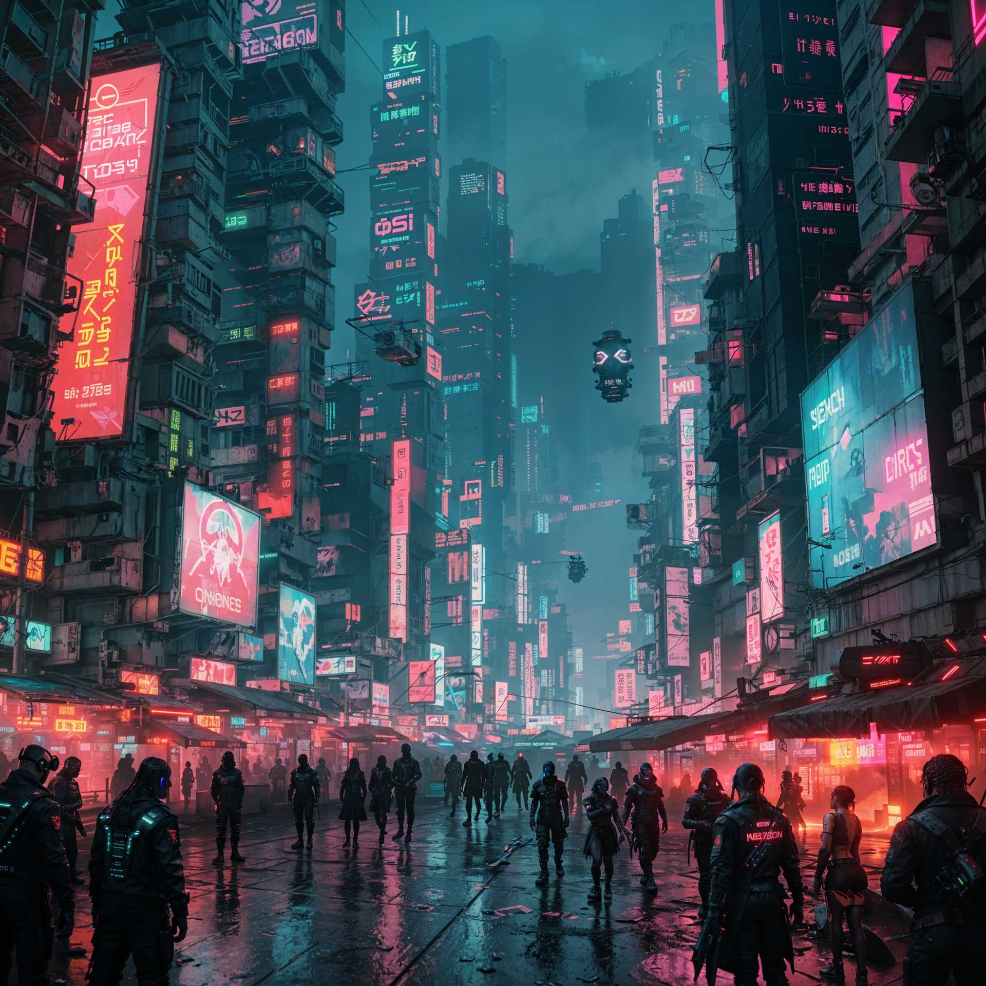 AI-generated image: cyberpunk, futuristic, neon lights, dystopian