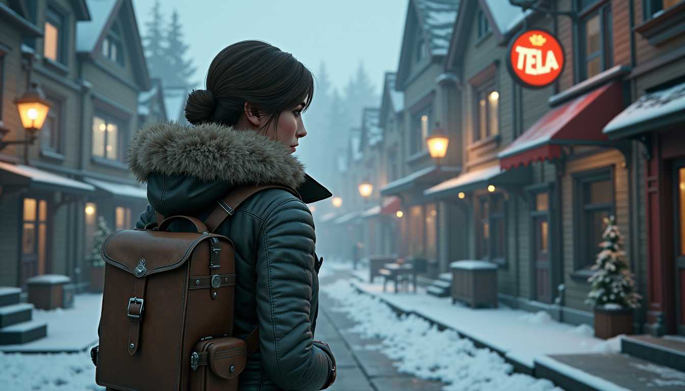 a photo of Kate, , claymation, Kate is walking in a distopic Syberia game city
