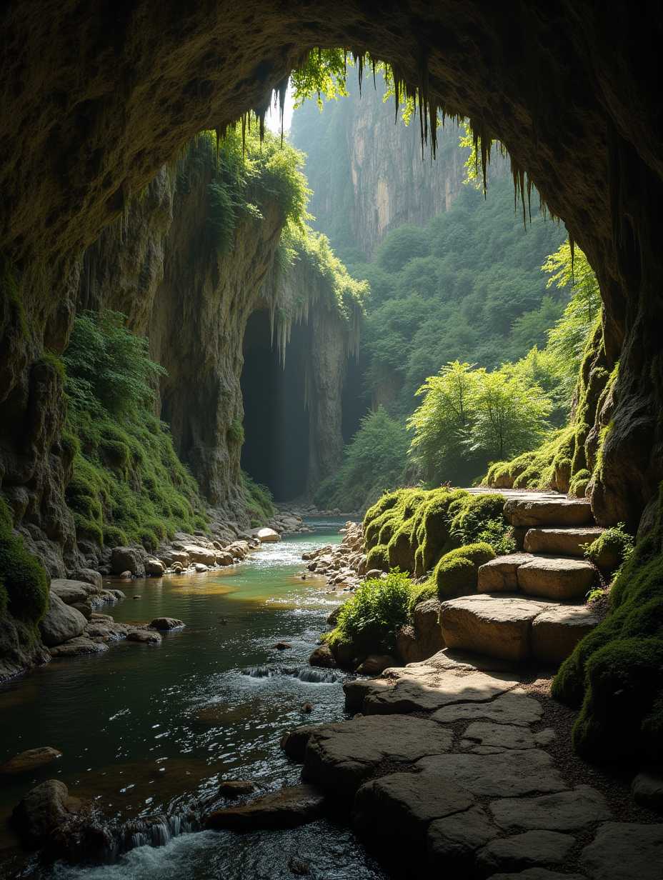 Emerald Grotto A Majestic Cave Opening to a Lush Riverine Paradise