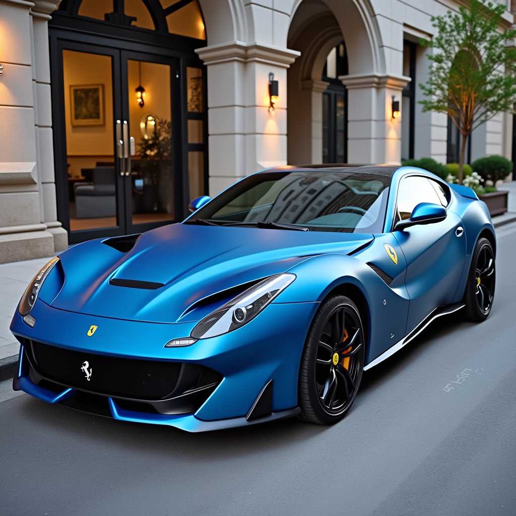 UltraGlossy Blue Ferrari in an Urban Setting