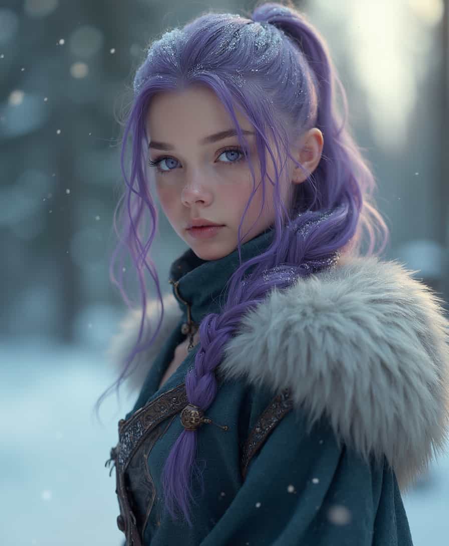 (highest quality photograph),(Raw photo),(best quality),(High detailed texture),(Color graded cinematic),(soft and warm lighting),(high resolution),(uhd),(realistic),(photo-realistic),(best quality),(masterpiece),(an extremely delicate and beautiful),(extremely detailed),(finely detail),(extremely 8k wallpaper),(huge filesize),(ultra-detailed),(highres),( turning away, side glance, embarrassed, fur collar, viking outfit, ornamented outfit, north, viking, snow, ice, cold, tight pants,jacket:1.6),masterpiece,absurdres,intricate details,(depth of field,bokeh:1.2),1girl,18 year old girl,full body,full body in portrait,cute,adorable,petite,small body,(small breasts),small body,tight body,innocent,perfect face,beautiful face,bright radiant eyes,perfect proportions,shy subtle smile,innocent expression,shiny skin, bright pupils,(cat girl,cat tail,cat ears:1.1),fit,petite,small chest,purple hair,(ponytail:1.2),dark purple eyes,perky breasts,(hips,thigh gap:1.6),
gentle world,bright pupils,,fit,petite,(slender:1.1),small chest,small breasts,purple hair,colorful,many colors,ponytail,dark purple eyes,intricate details,(((masterpiece))),Masterpiece,masterpiece,(masterpiece:1.2),(best quality:1.2),best quality,(((best quality))),((ultra-detailed)),(ultra-detailed),(top quality),(detailed light),((an extremely delicate and beautiful)),(beautiful detailed eyes),(glowing eyes:1),bracelet,jewelry,(ponytail:1.2),blush,parted lips,cute,detailed face,beautiful face,nervousness,joy,patience,The look of surprise,curiosity,seductive smile,seductive,playful, sky of unique color,raytrace,sunlight,detailed shadowing,,perfect anatomy, (fur collar, viking outfit, warrior outfit, ornamented outfit, north, viking, snow, ice, cold, tight pants, jacket:1.6),