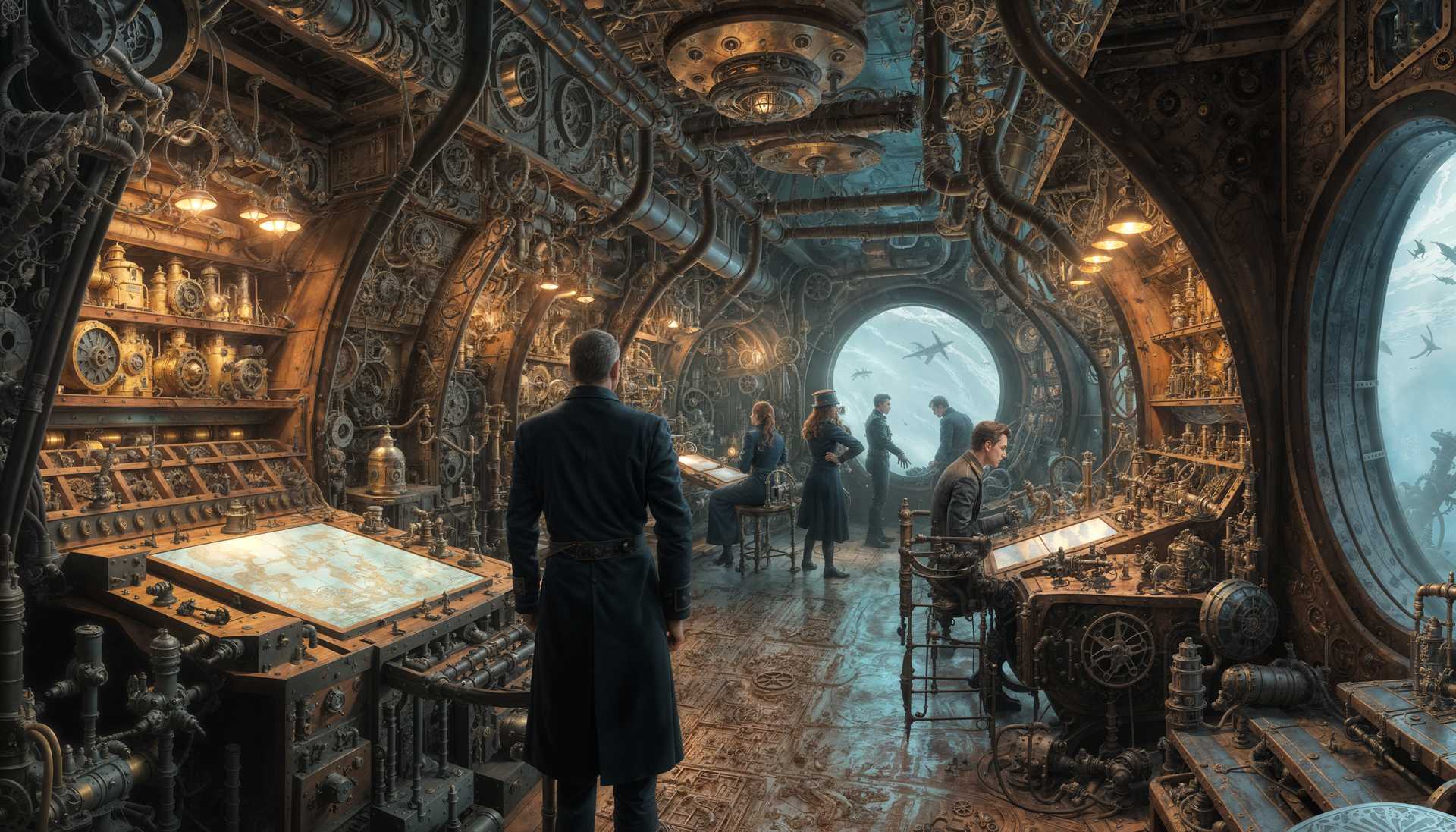 AI-generated image: masterpiece, best quality, highres, sharp image, more detail, **Prompt:**
**Interior of Captain Nem