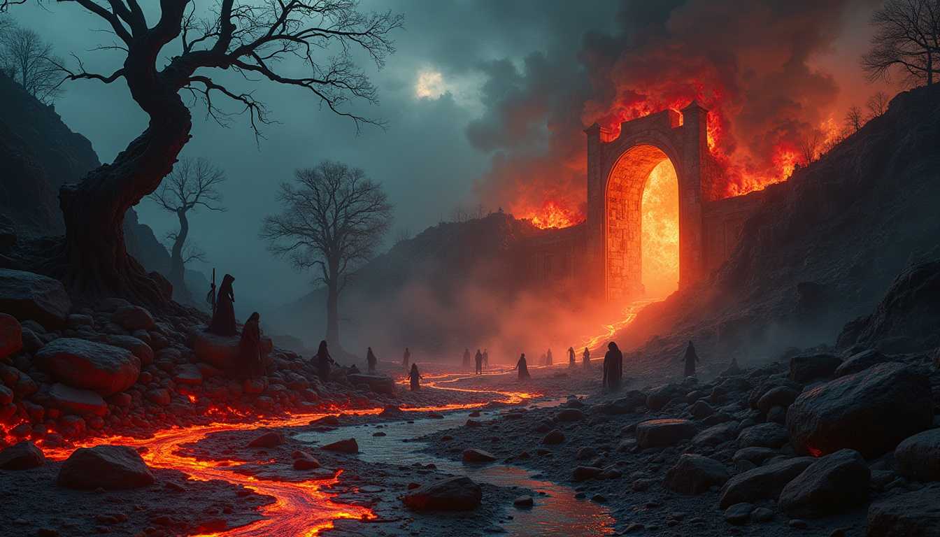 Capturing an evocative and haunting vision of Hell with a Canon EOS R5 mirrorless camera and an RF 15-35mm f/2.8L IS USM lens, this chilling photograph plunges the viewer into a nightmarish landscape where darkness and despair reign supreme. The camera settings are carefully selected, with an aperture of f/5.6, an ISO of 800, and a shutter speed of 1/80 sec to ensure the striking details of the infernal environment are vividly captured. In this realm, tortured souls are trapped in a never-ending cycle of agony, surrounded by twisted, gnarled trees and rivers of molten lava that illuminate the desolate scene with an eerie, fiery glow. Sinister creatures lurk in the shadows, preying on the damned as the air fills with their tormented cries. The image's unsettling composition and stark contrast between light and darkness create a powerful, twisted portrayal of Hell that leaves a lasting impression on all who dare to gaze upon it.