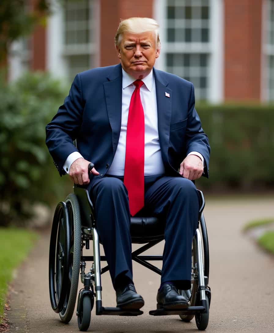 Former President Trump in a wheelchair
