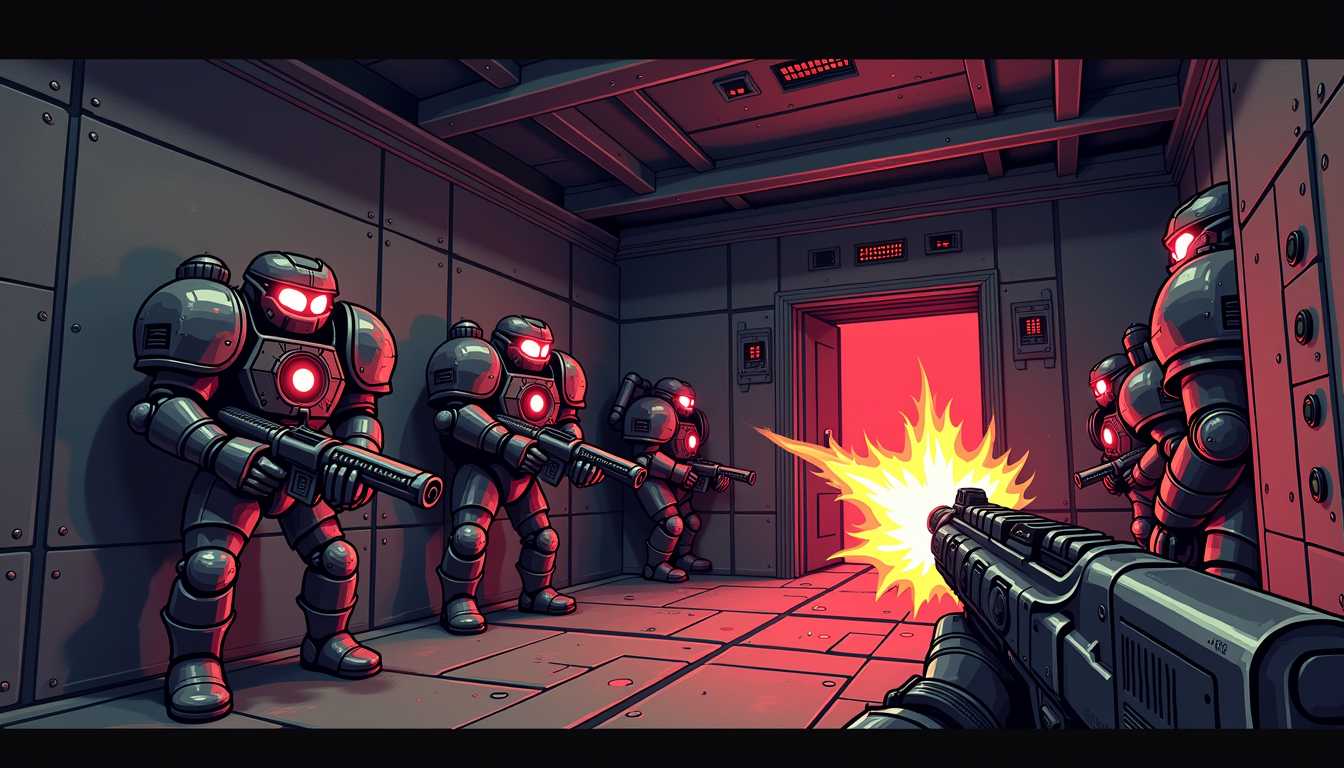 pixel art, d00mstyle,  Doom herro FPS view shooting demons