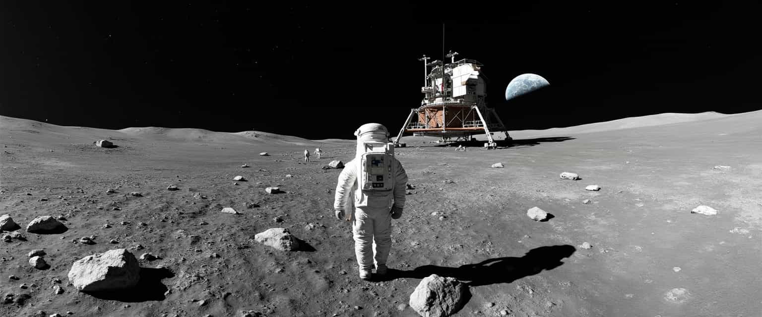 Astronaut on the Moons Surface with Earth in the Background