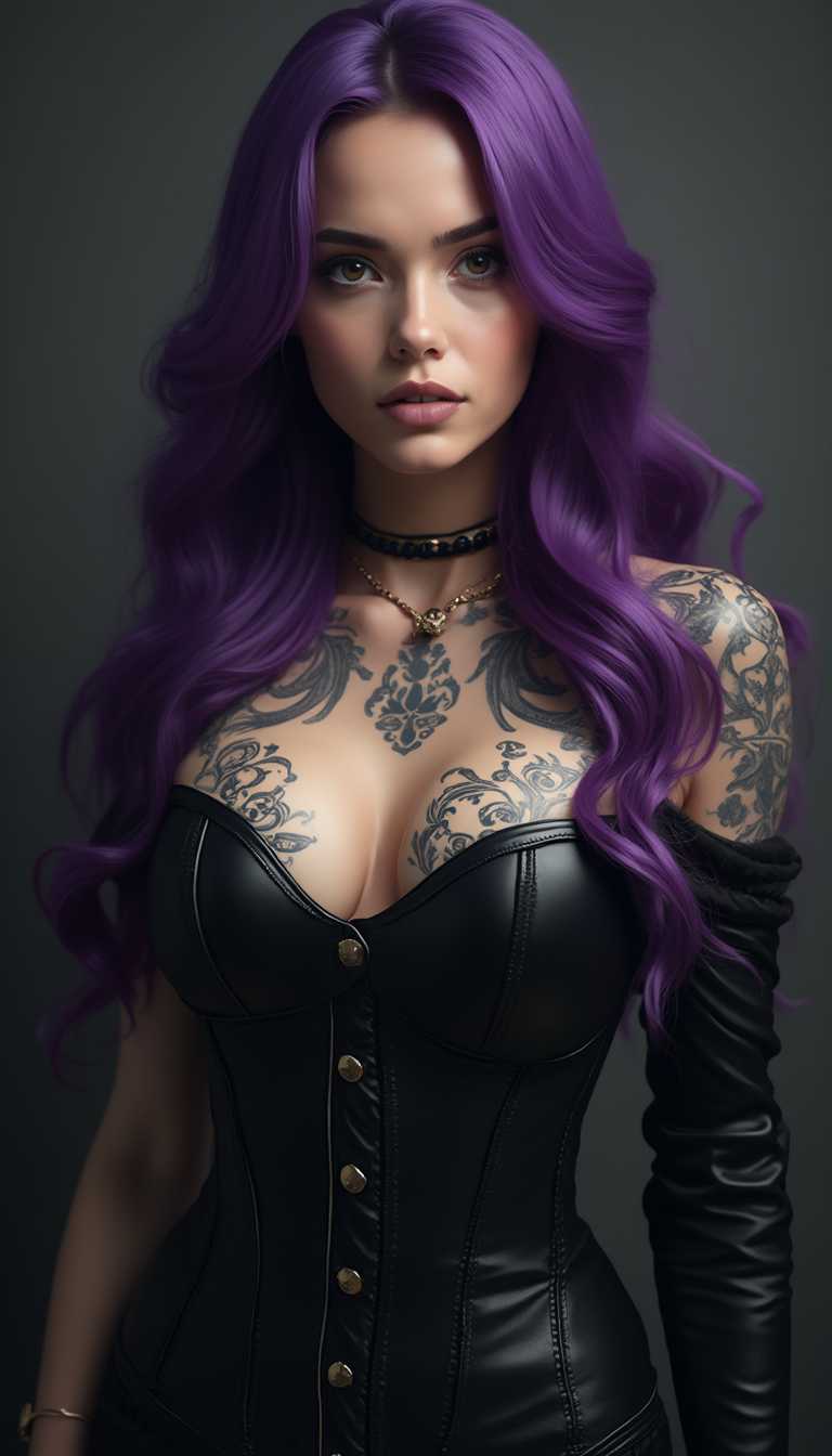 Vibrant Purplehaired Woman in Gothic Fashion