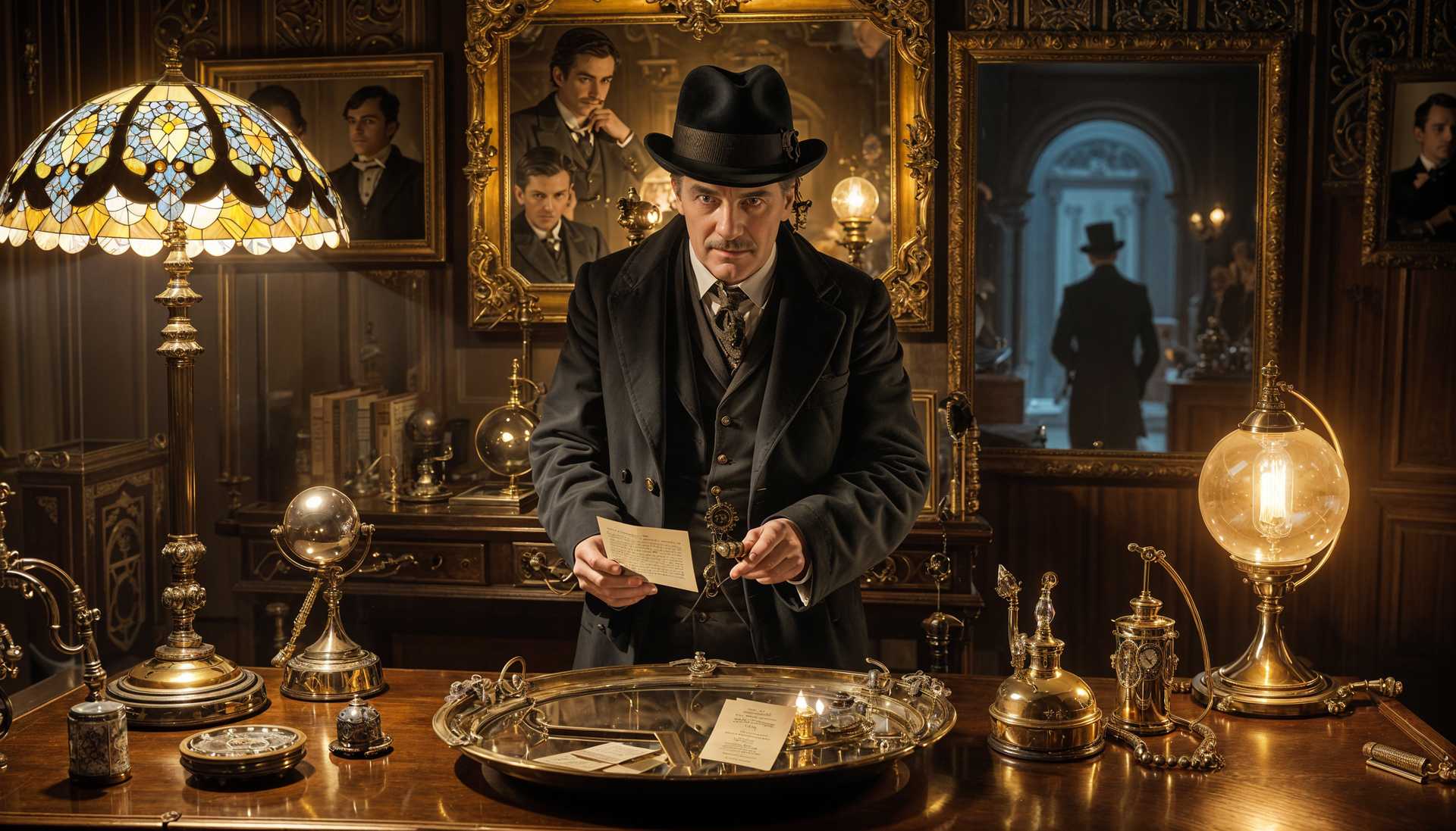 AI-generated image: *MIRRORS ALL OVER, ALL REFLECTIVE OBJECTS MIRRORS ITS SURROUNDINGS*, Victorian-era steampunk laborat