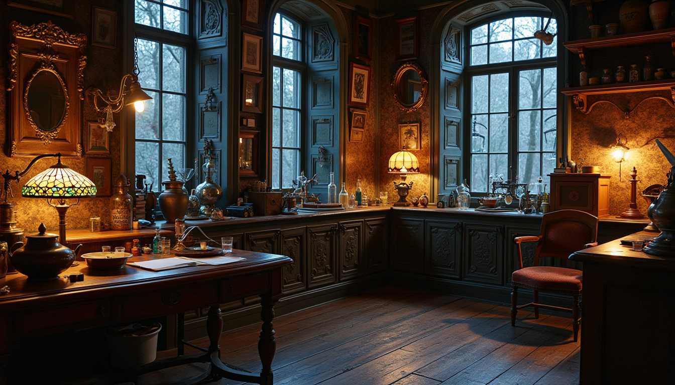 masterpiece, best quality, highres, sharp image, more detail, *MIRRORS ALL OVER, ALL REFLECTIVE OBJECTS MIRRORS ITS SURROUNDINGS*, Victorian-era steampunk laboratory at night, bathed in the warm, ambient glow of 1 Tiffany lamp. The room is filled with intricate details and reflective surfaces as mirrors, casting a eerie mood on the elaborately designed space. Shadows dance across the room, creating an interplay of light and dark, highlighting the steampunk and Art Deco accessories scattered throughout. The air is thick with the scent of old books and faint traces of exotic tinctures, elexirs, reflection in a spoon, enhancing the room's enigmatic, mysterious atmosphere.
*in a mirror behind him wee see a faint ghostly relection of Dr Moriaty, evil looking old man with a beard, looks cunning*
A distinguished 45-year-old Sherlock Holmes stands facing the camera,* in a mirror behind him wee see a faint ghostly relection of Dr Moriaty.*  hes newly shaved, looking at a note in hes right hand and a magnifying looking glass in the left,  impeccably dressed in luxurious Victorian attire that reflects his upper-society status. he is a pale looking person, dark shadows under hes eyes. His eyes gleam with excitement as he smiles subtly, having just discovered a crucial clue.* in a mirror behind him wee see a faint ghostly relection of Dr Moriaty.*  The room around him is a treasure trove of meticulously arranged artifacts, each contributing to the overall ambiance of refined intelligence and steampunk sophistication. in a mirror behind him wee see a faint ghostly relection of Dr Moriaty.

Mirrors of all sizes, from small shaving mirrors to larger wall-mounted ones, capture the light, creating a mesmerizing cascade of reflections across the room. On a polished wooden table, various reflective objects—polished brass match holders, a glass globe, and a silver cigarette case—glint under the soft lighting. The polished silver tray holds an array of Sherlock's personal belongings: