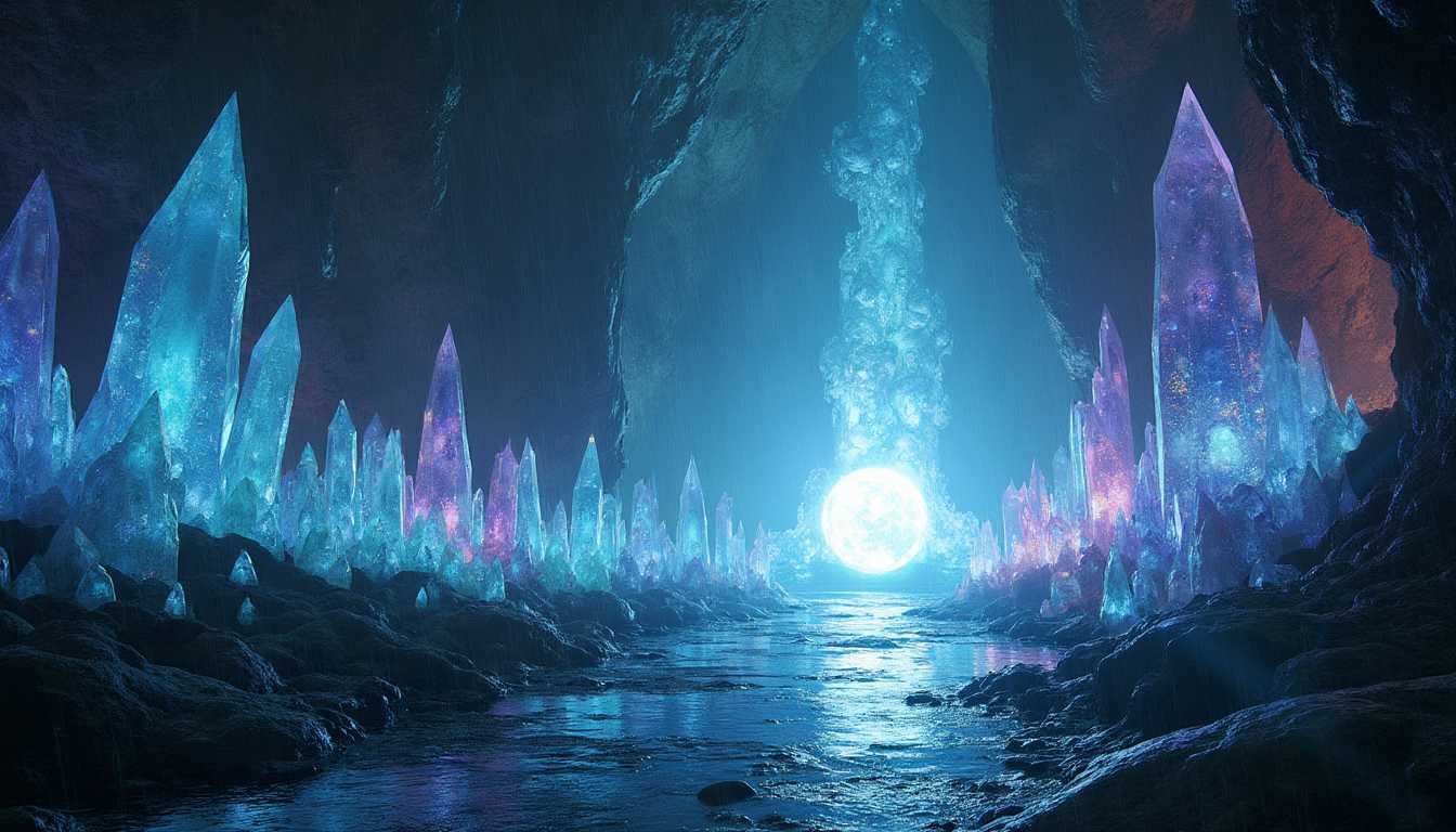 Enigmatic Crystalline Grotto with a Luminous Exit