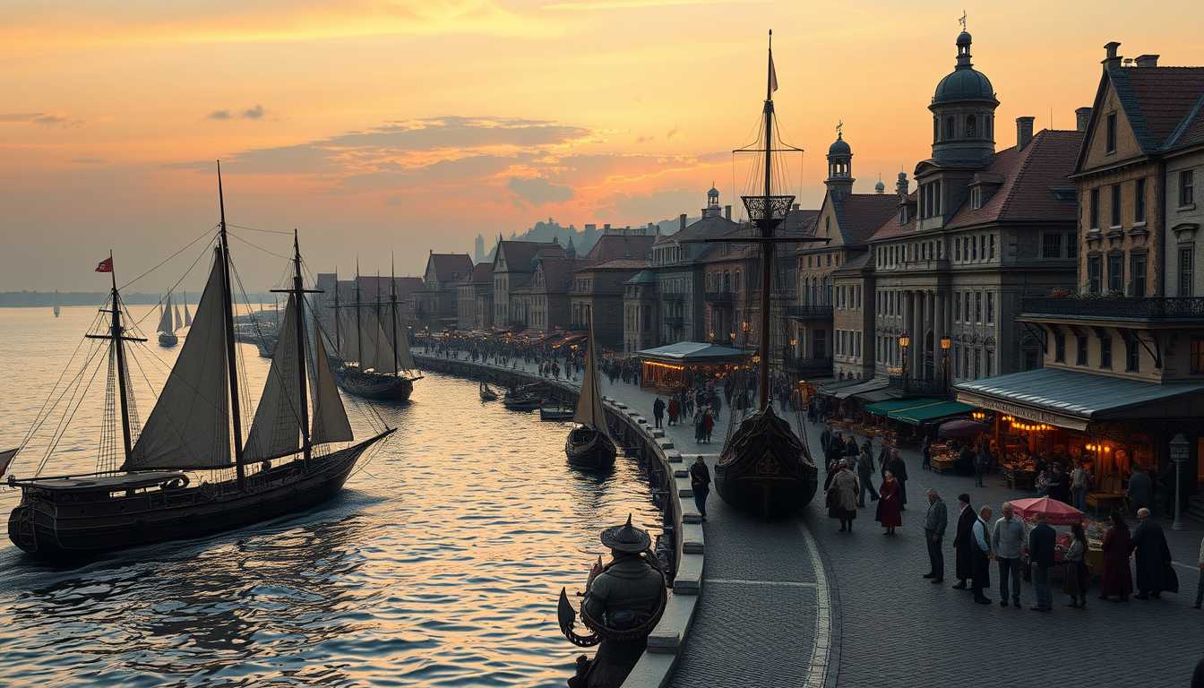 Sunset Serenade A Glimpse into a Historical Seaport