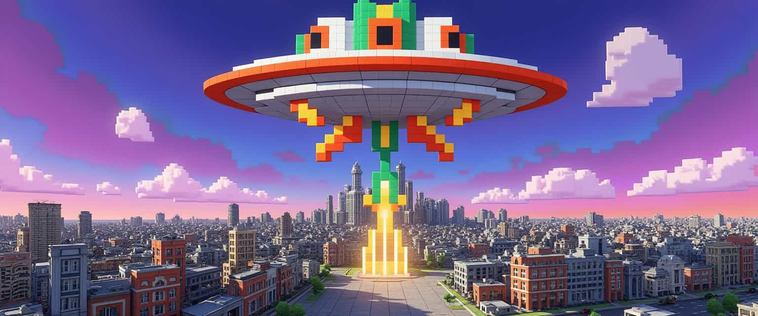 masterpiece, best quality, highres, sharp image, more detail, crt style, 1nv4d3r , ufolora, ghiblistyle, ufo are massively arriving in the sky, big city in the background