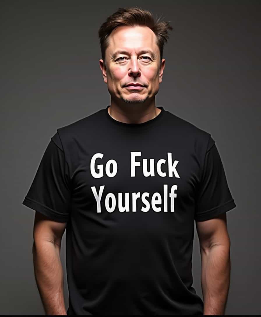 Elon Musk wearing a provocative Tshirt