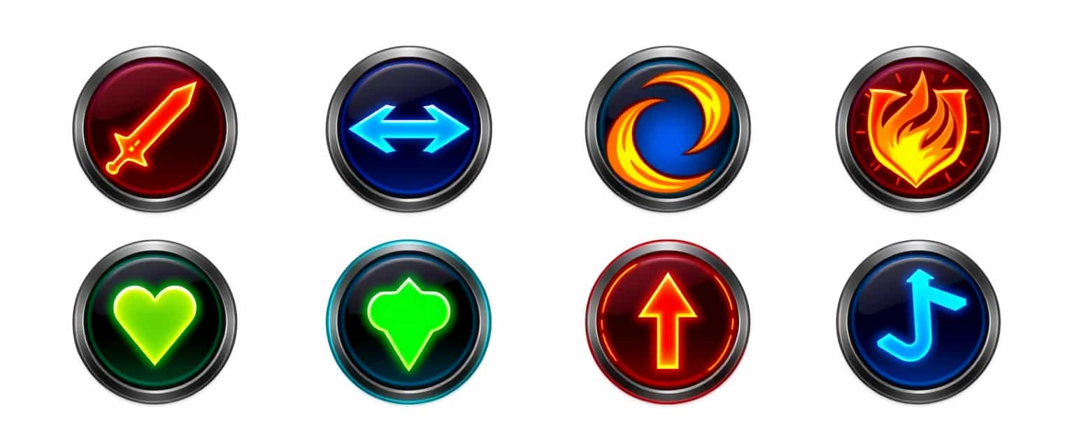 Nine vibrant skill icons for gaming interfaces