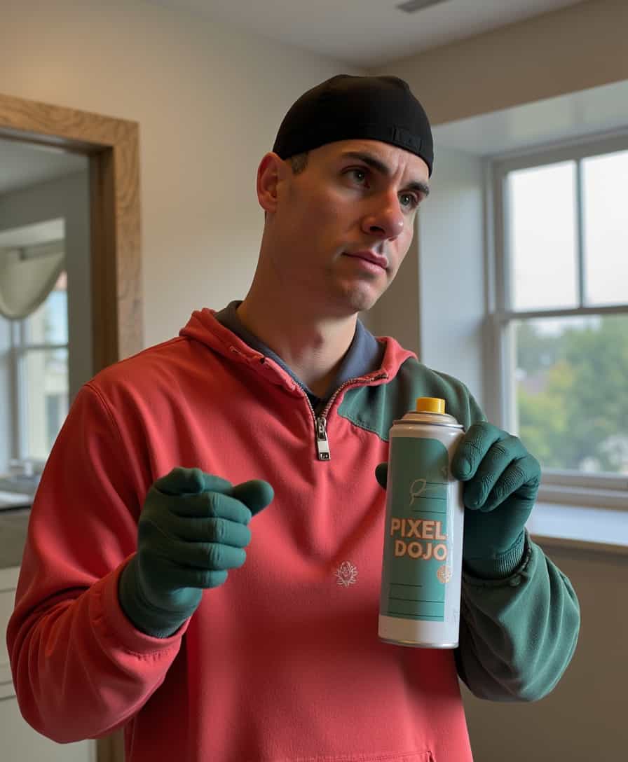 a photo of BLOVE man, holding a can of spray paint. The can of spray paint says "PIXEL DOJO"