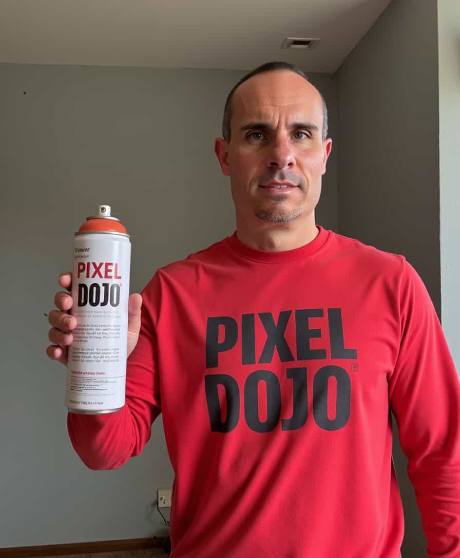 a photo of BLOVE man, holding a can of spray paint. The can of spray paint says "PIXEL DOJO"