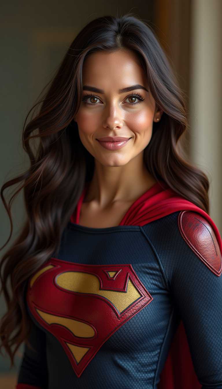 RAW photo of a gorgeous woman, vicjune as a superhero, long flowing hair, (wearing superhero suit:1.2), (marvel themed), 300mm professional photography, full detail, detailed face, 8k uhd, dslr, soft lighting, high quality, film grain, Fujifilm XT3