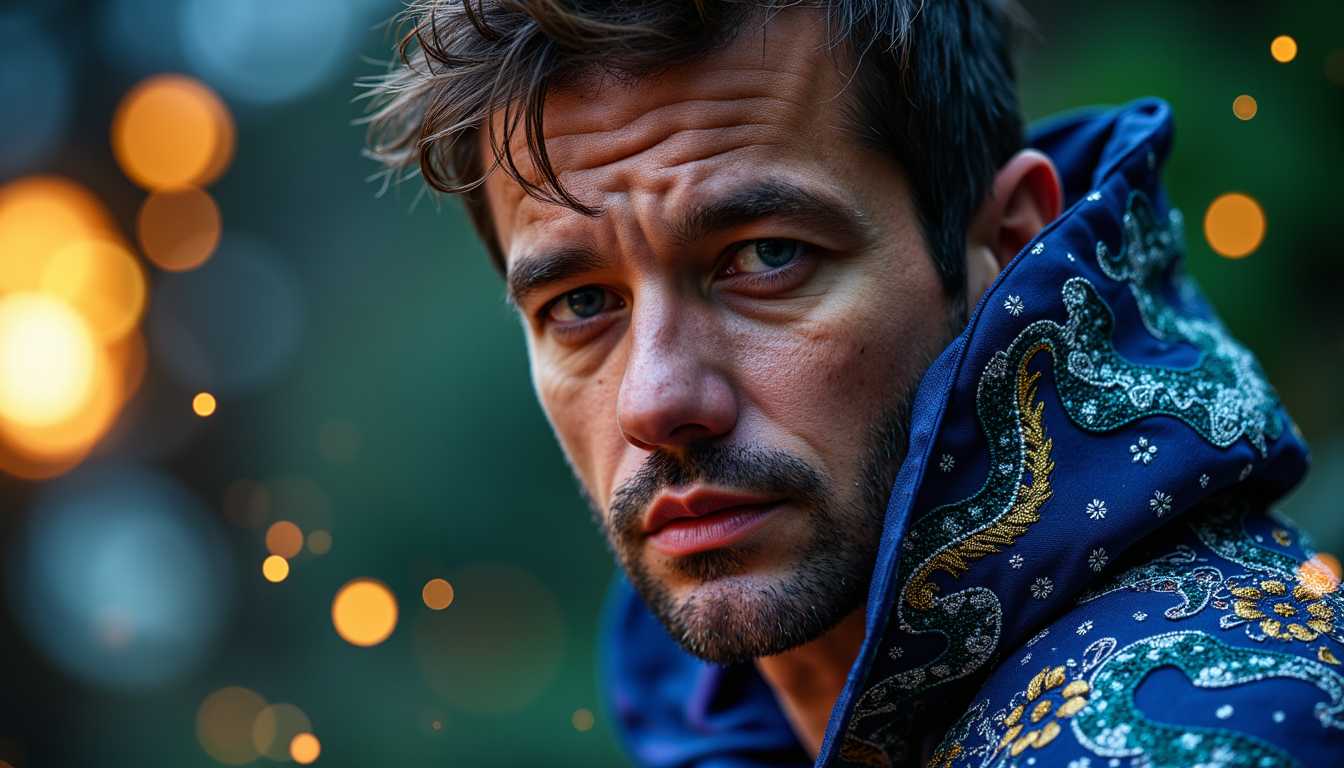 Portrait of a Man with a Pensive Expression Wearing an Ornate Blue Robe