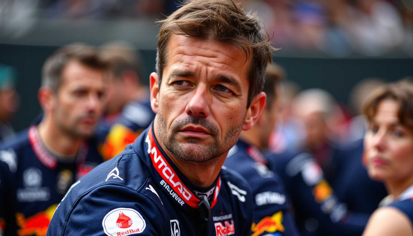 A CLOSE UP OF SEBASTIEN LOEB dans une tenue de pilote de F1 Redbull