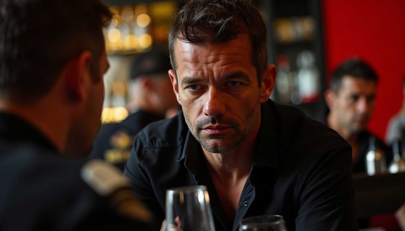 A CLOSE UP OF SEBASTIEN LOEB A COTE DE DARK VADOR DANS UN BAR