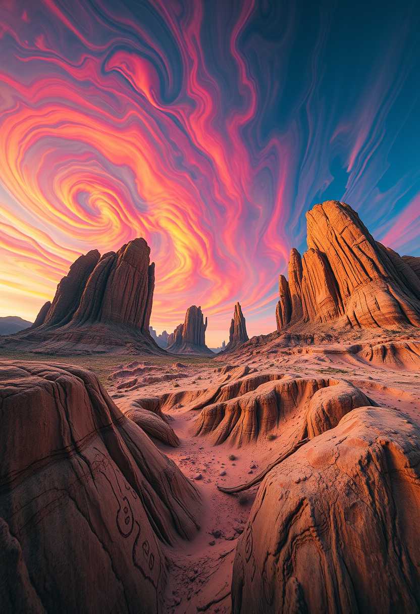 Desert Dreamscape: A Surreal Sky Over Monument Valley