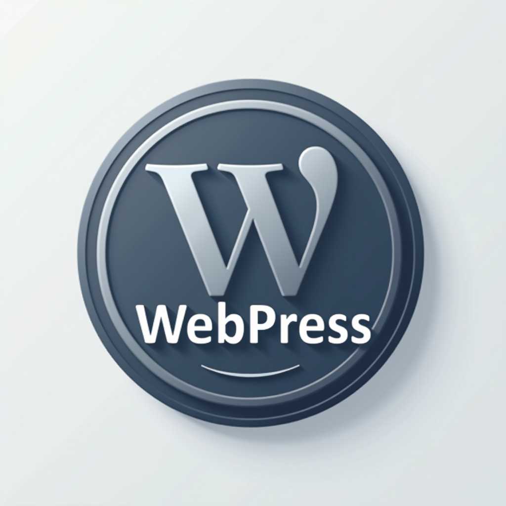 Design a modern logo that embodies the essence of "WebPress" in a style reminiscent of the iconic WordPress design. Center the logo, using a sleek and elegant circular emblem as its focal point. The emblem should incorporate a stylized "W" that subtly hints at digital innovation. Surround the emblem with an understated and polished border that echoes the classic WordPress aesthetic. Use a sophisticated color palette of deep blues and grays to convey professionalism and trust. 

Position the text "WebPress" prominently below the emblem in a clean, contemporary sans-serif font, ensuring that it complements the emblem's design. Use a subtle gradient effect on the text to enhance depth and richness. Incorporate soft lighting to provide a gentle shadow beneath the logo, giving it a slight three-dimensional appearance. Aim for a minimalist yet authoritative design that will convey a sense of cutting-edge technology and reliability.