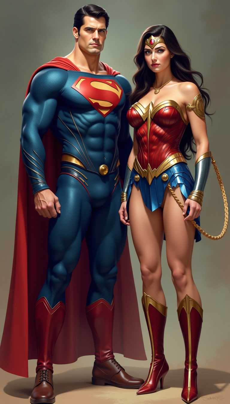 Superheroes Superman and Wonder Woman Standing Together