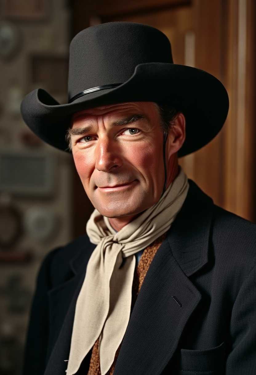 a photo of SCOTT, wearing a cowboy hat, looking sharp, a SCOTT man is wearing 1880's expensive western outfit looking at viewer. 