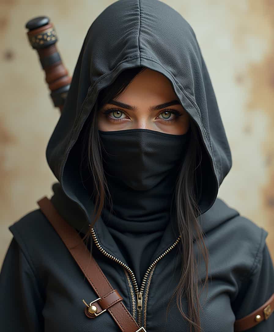 photorealistic, intrinsic details, female ninja