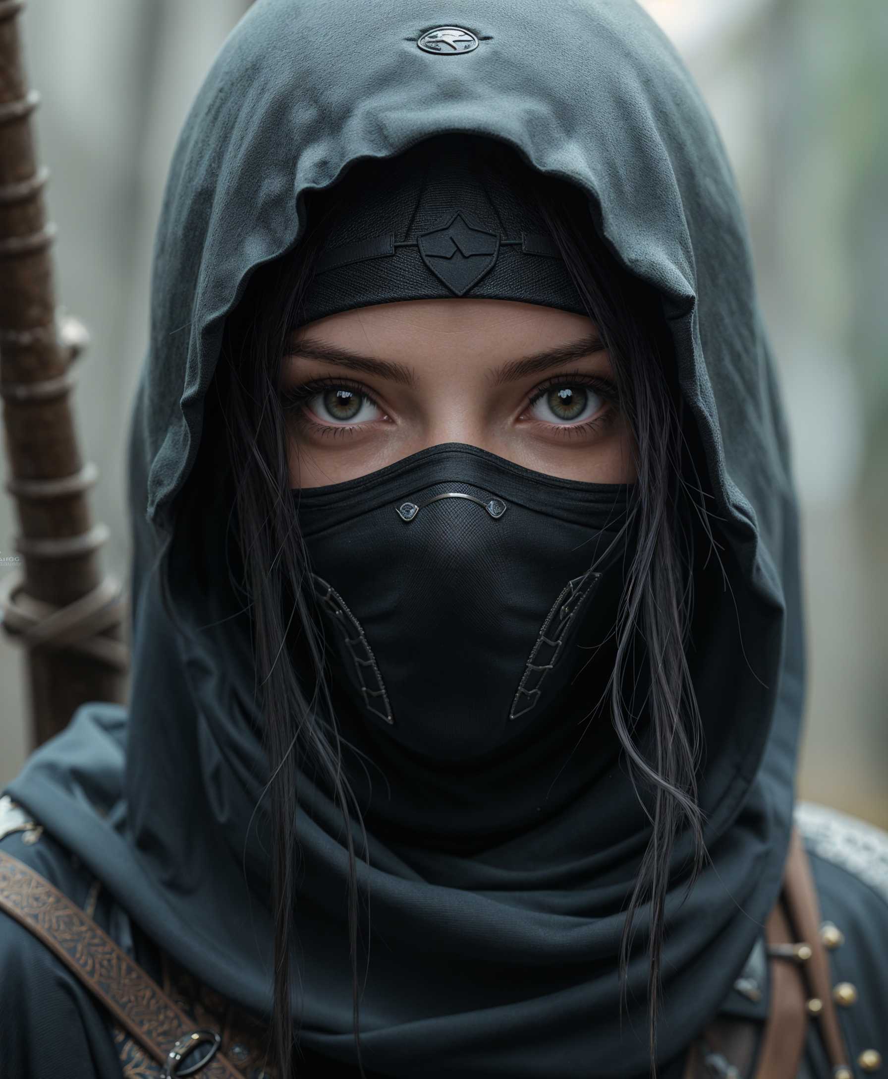 AI-generated image: photorealistic, intrinsic details, female ninja