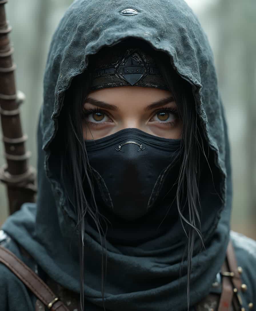 photorealistic, intrinsic details, female ninja