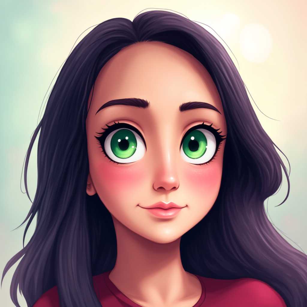 anime style, vibrant colors, big green eyes