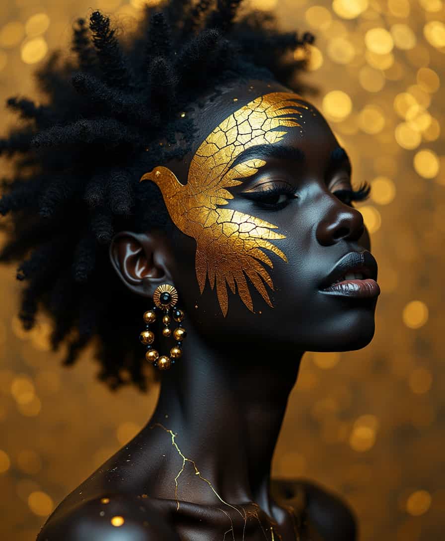 Golden Phoenix A Portrait of Regal Beauty and Artistry