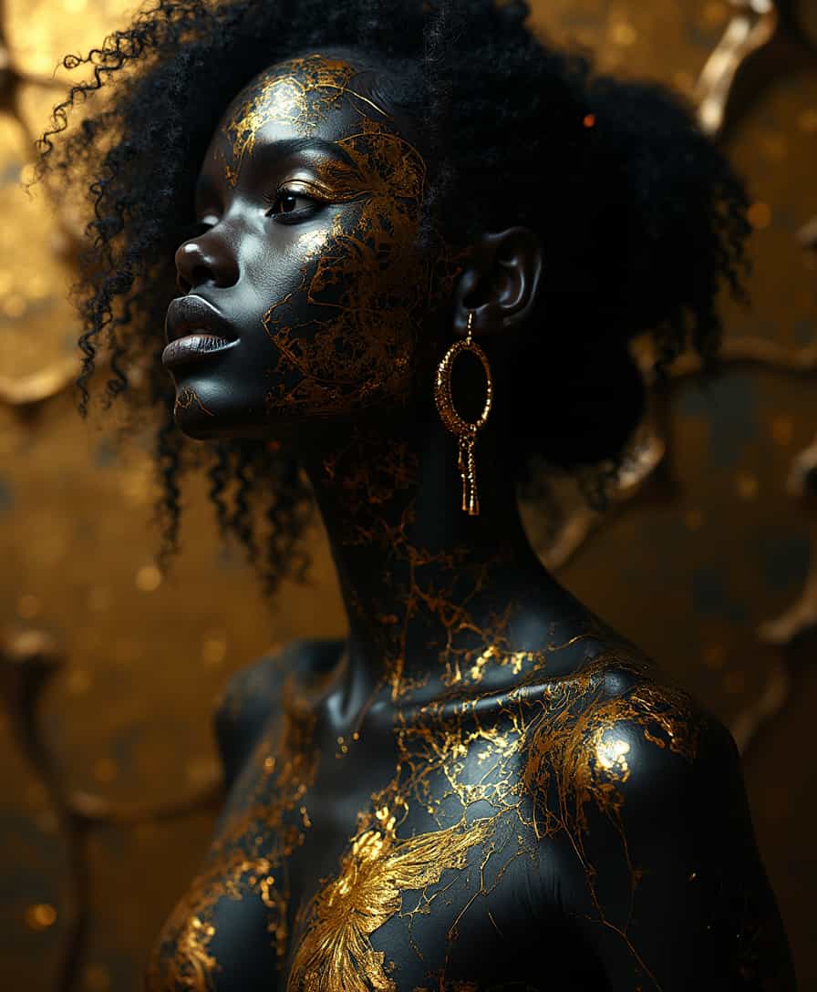 Golden Veil An African Portrait of Elegance and Mystery